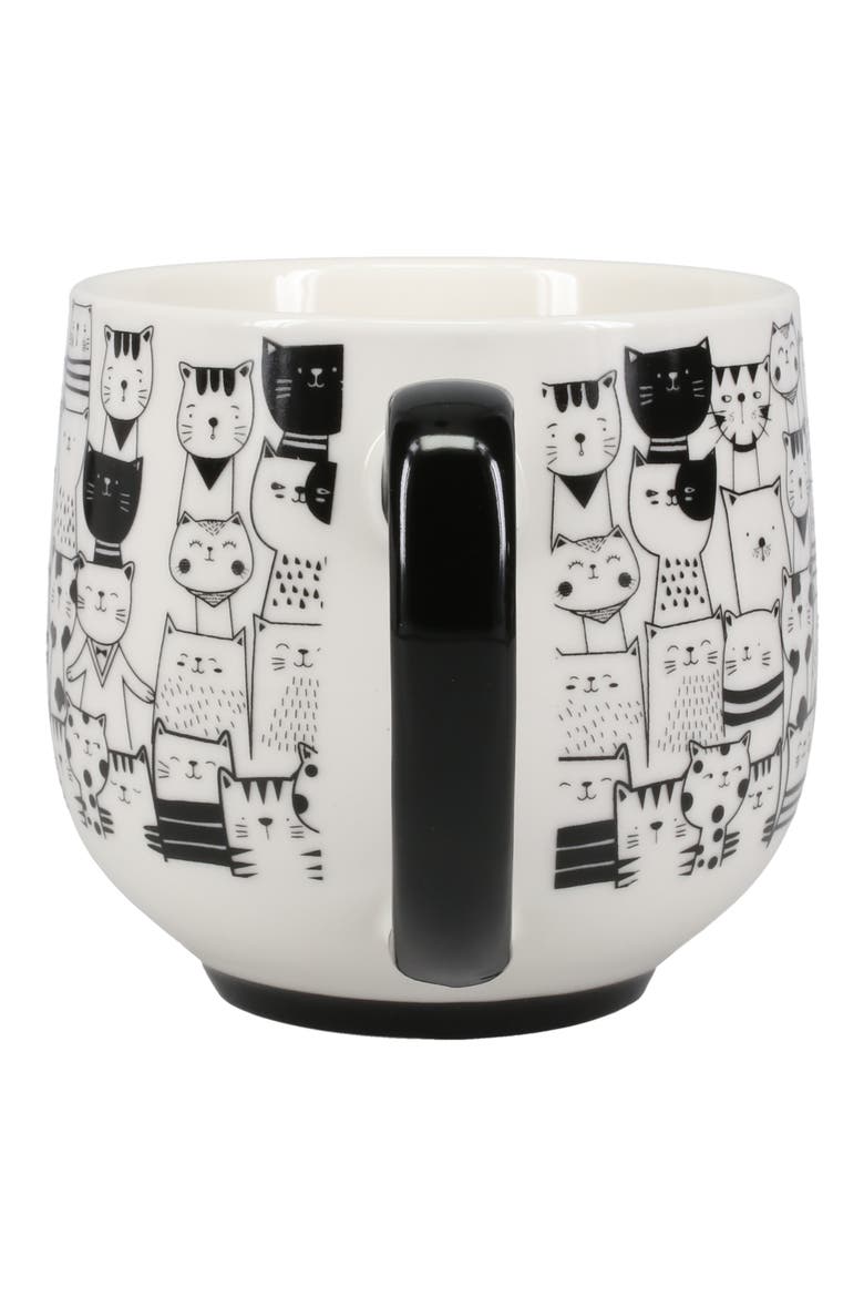 Cat Café Set of 4 Porcelain Mugs, Alternate, color, BLACK/ WHITE