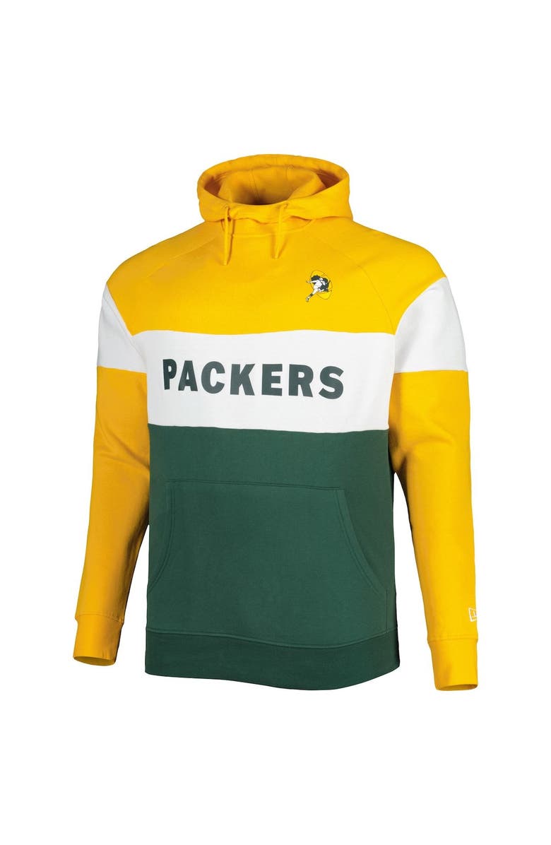 New Era Men's New Era Gold/Green Green Bay Packers Big & Tall Throwback Colorblock Fleece Raglan Pullover Hoodie, Alternate, color, Green