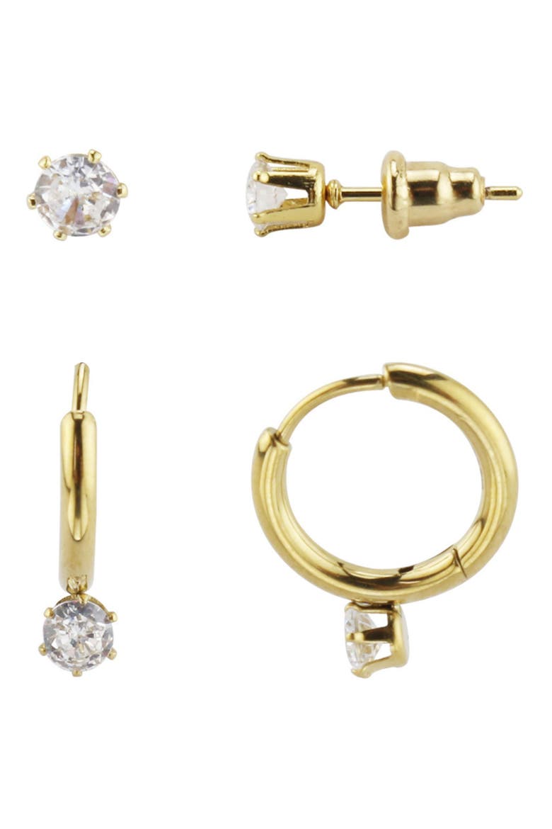 Set of 2 Paris Cubic Zirconia Stud & Hoop Earrings, Main, color, GOLD