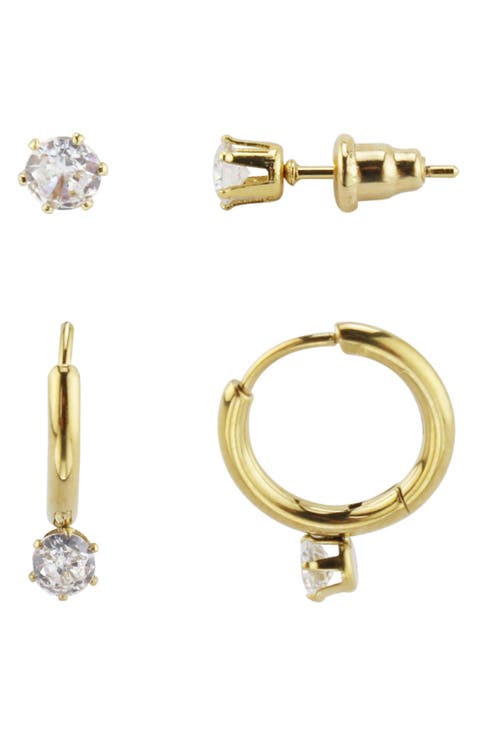 Set of 2 Paris Cubic Zirconia Stud & Hoop Earrings