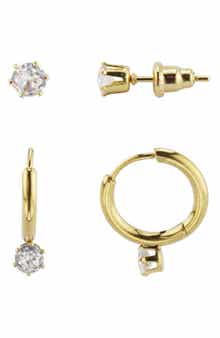 REBL Set of 2 Paris Cubic Zirconia Stud & Hoop Earrings