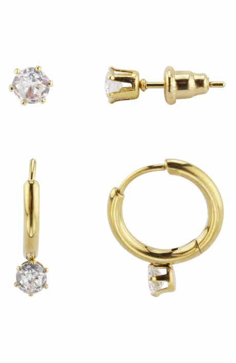 REBL Set of 2 Paris Cubic Zirconia Stud & Hoop Earrings