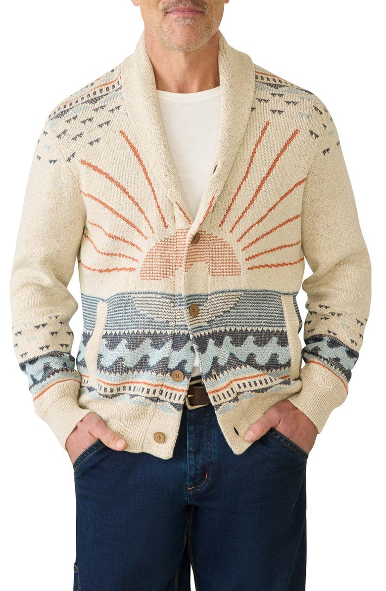 Faherty Jacquard Cotton & Organic Hemp Cardigan, Main, color, 