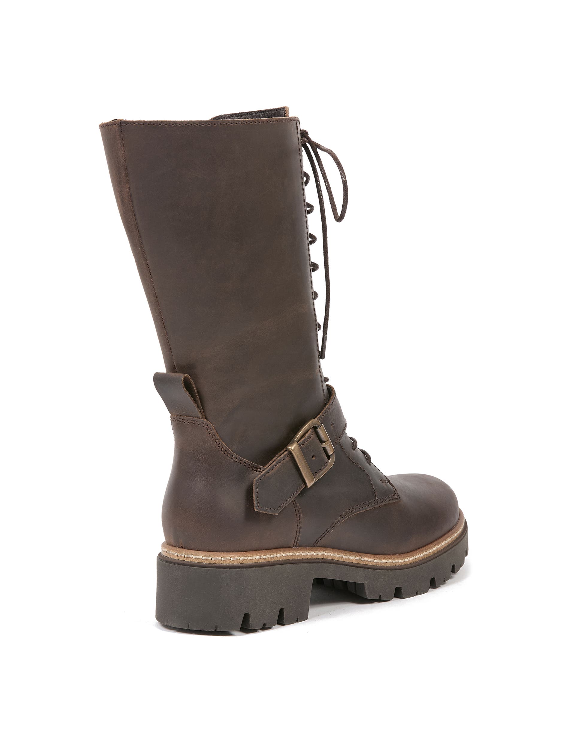Strap Detail Lace Up Mid Calf Boots, Alternate, color, Tanners Brown
