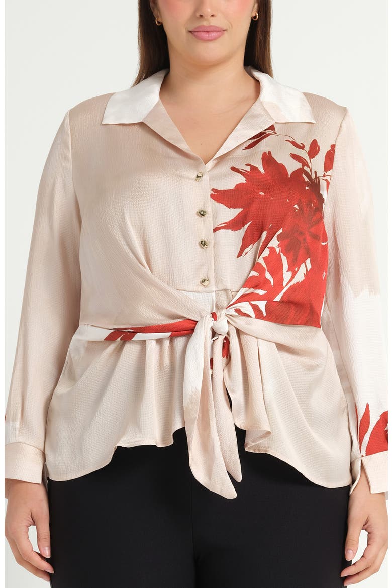 Maisie Floral Tie Front Button-Up Shirt, Main, color, NATURAL/ ROSA
