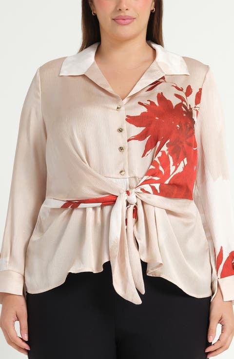 Maisie Floral Tie Front Button-Up Shirt (Plus)