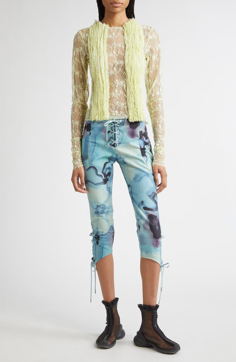 Collina Strada Baneberry Lace-Up Organic Cotton Capri Pants, Alternate, color, Sky Watercolor Floral