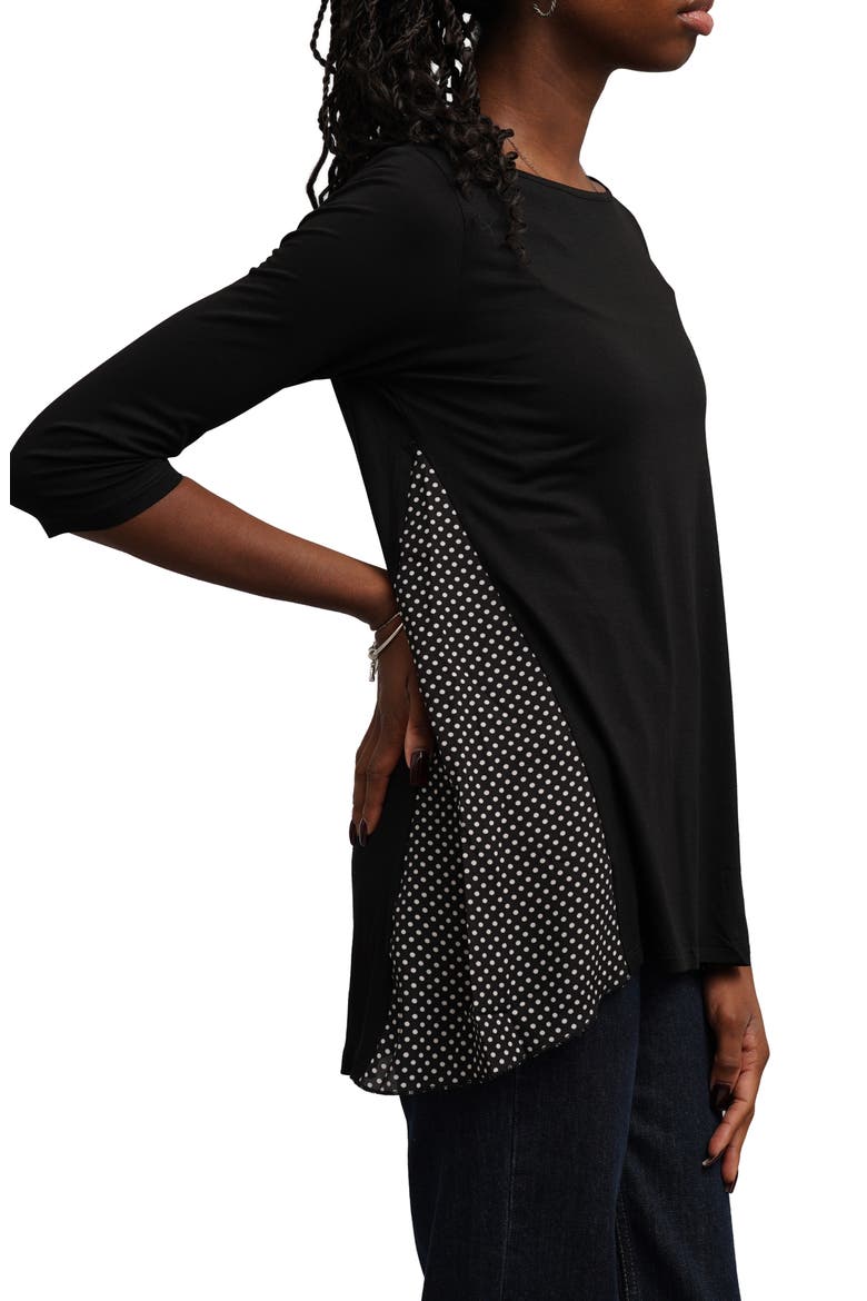 Mixed Media Bateau Neck Top, Alternate, color, BLACK/ DOTS