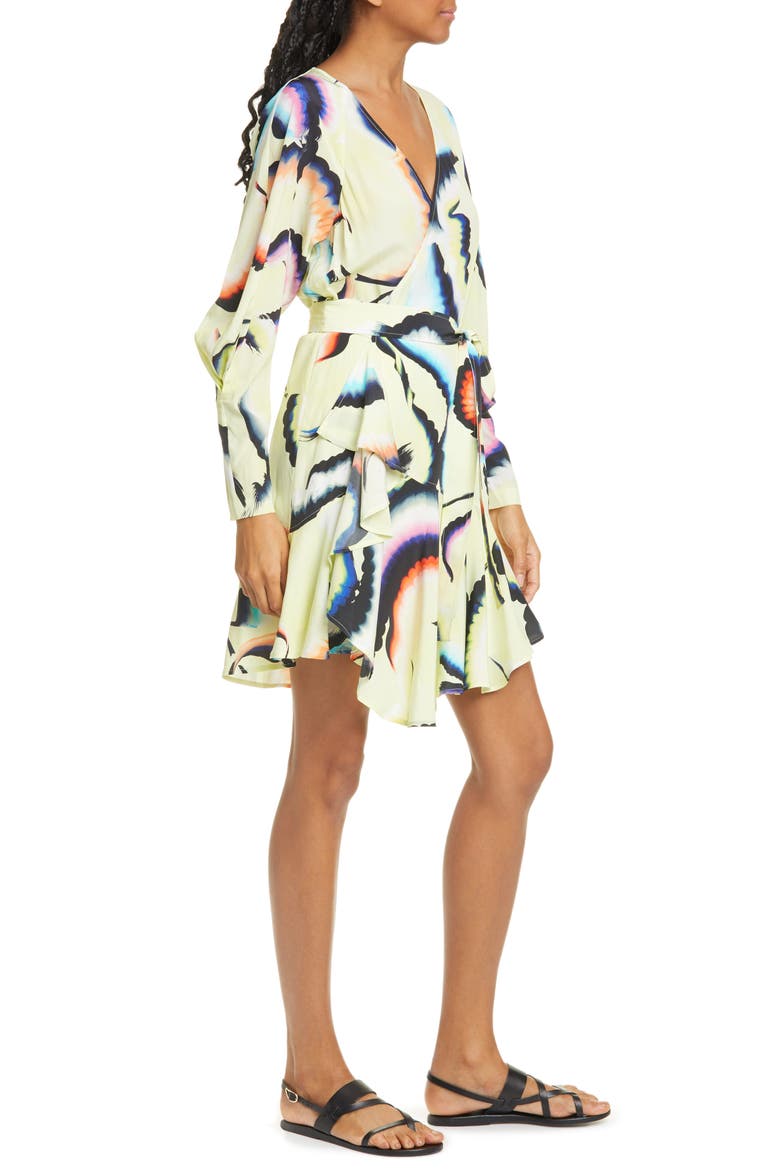 Enzo Long Sleeve Stretch Silk Wrap Dress, Alternate, color, YELLOW MULTI
