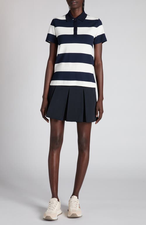 Moncler White Stripes Ss Polo In Blue