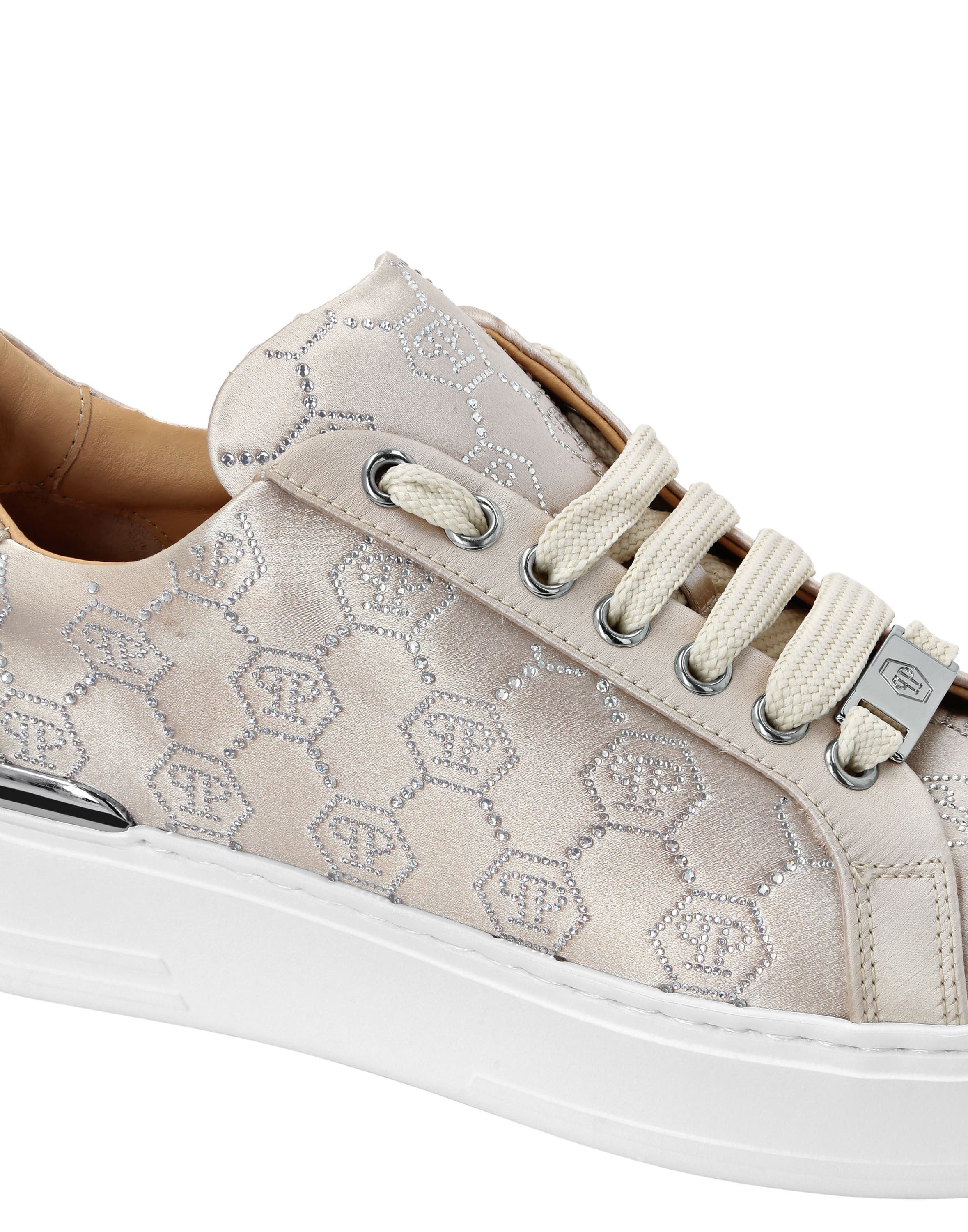Satin Lo Top Sneakers Monogram Strass Women, Alternate, color, beige