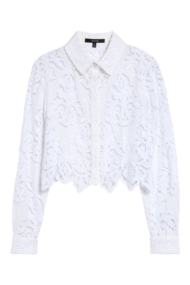 Jilly Floral Embroidery Crop Shirt, Alternate, color, OPTIC