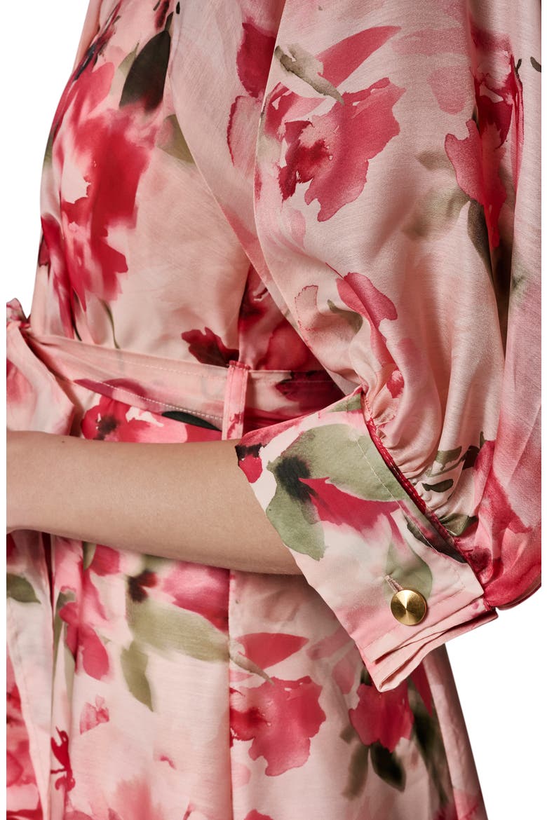 Floral Print Tie Waist Midi Shirtdress, Alternate, color, GERANIUM MULTI