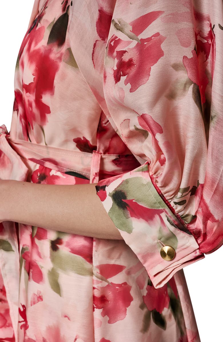 Donna Karan New York Floral Print Tie Waist Midi Shirtdress, Alternate, color, Geranium Multi