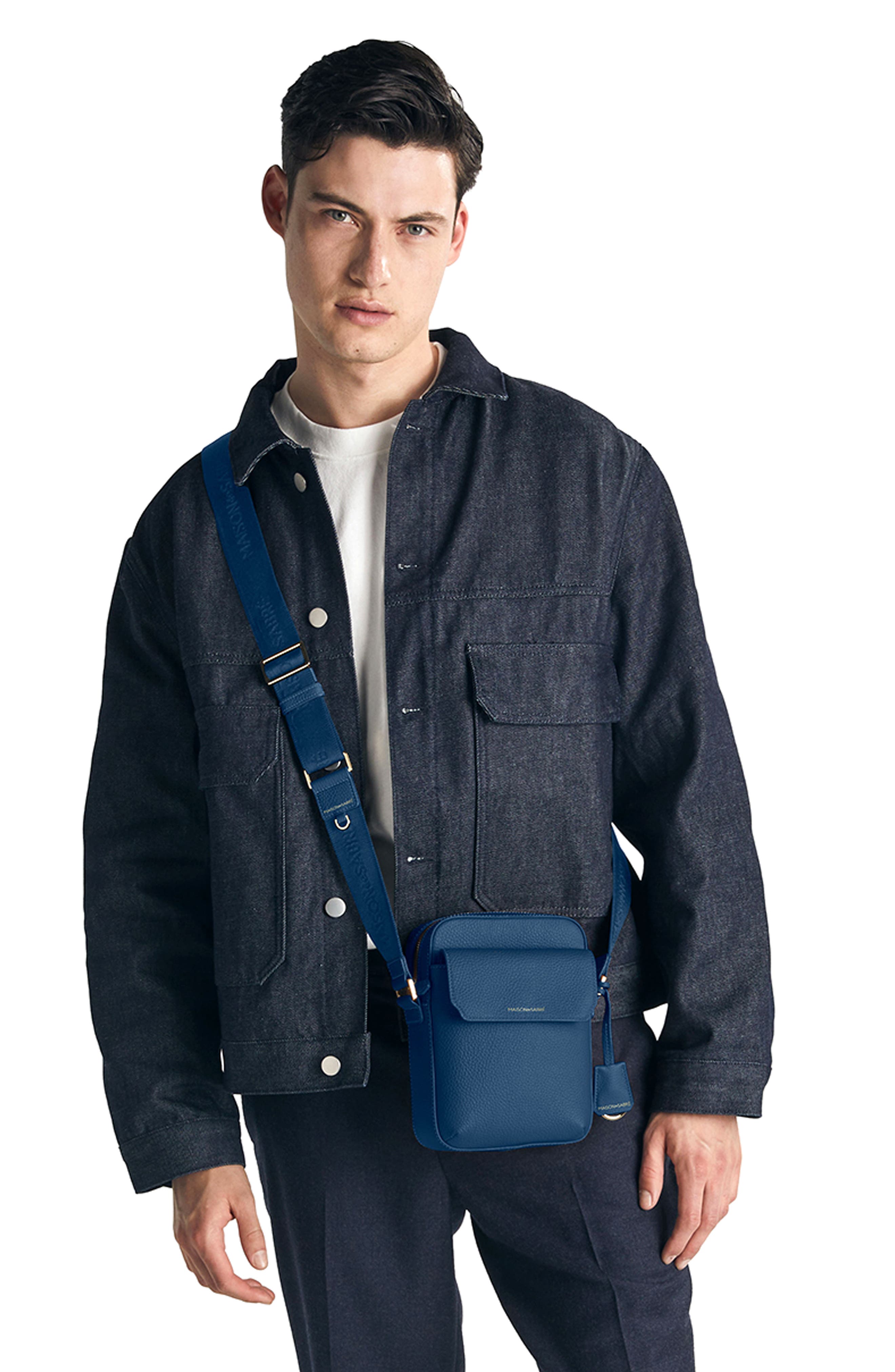 Small Leather Messenger Bag, Alternate, color, Pacific Blue