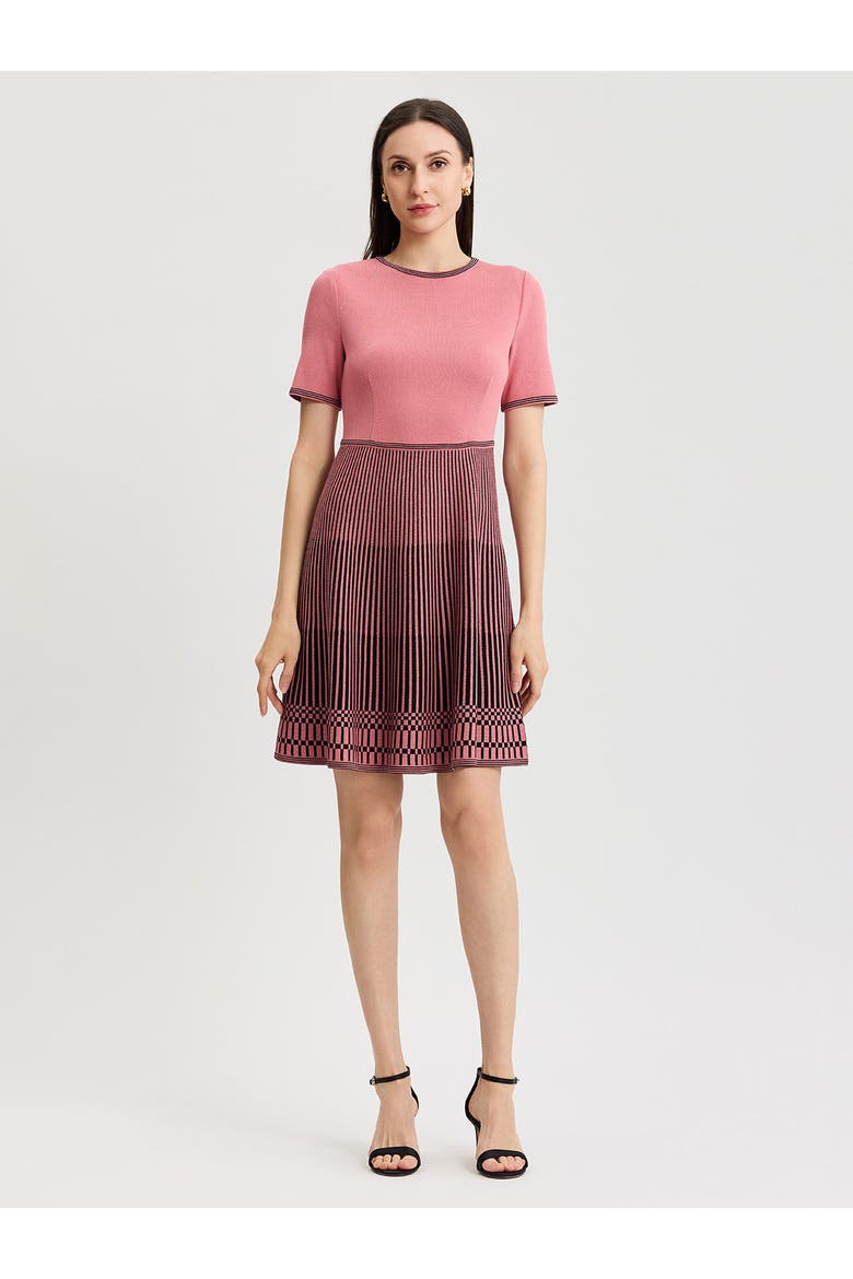 Fit & Flare Striped Hem Soft Knit Dress, Main, color, Honey Suckle/Black