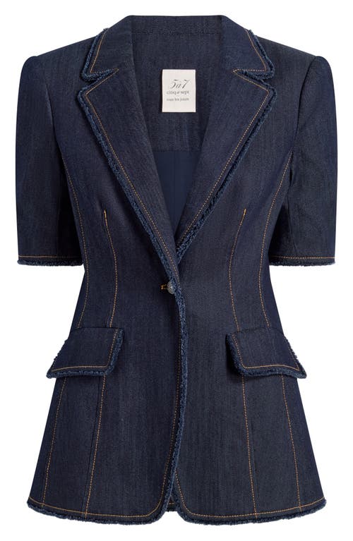 Shop Cinq À Sept Sallie Short Sleeve Denim Jacket In Indigo
