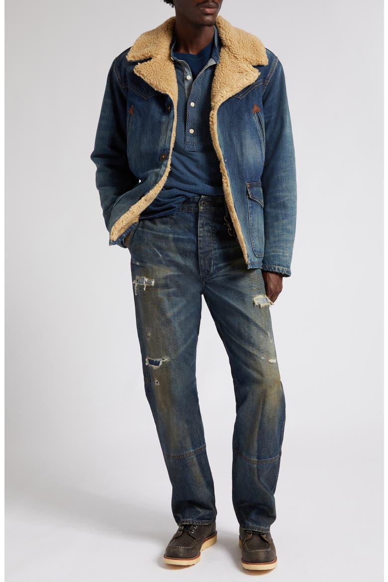 Hitching Faux Shearling Lined Denim Jacket, Alternate, color, HITCHING WASH