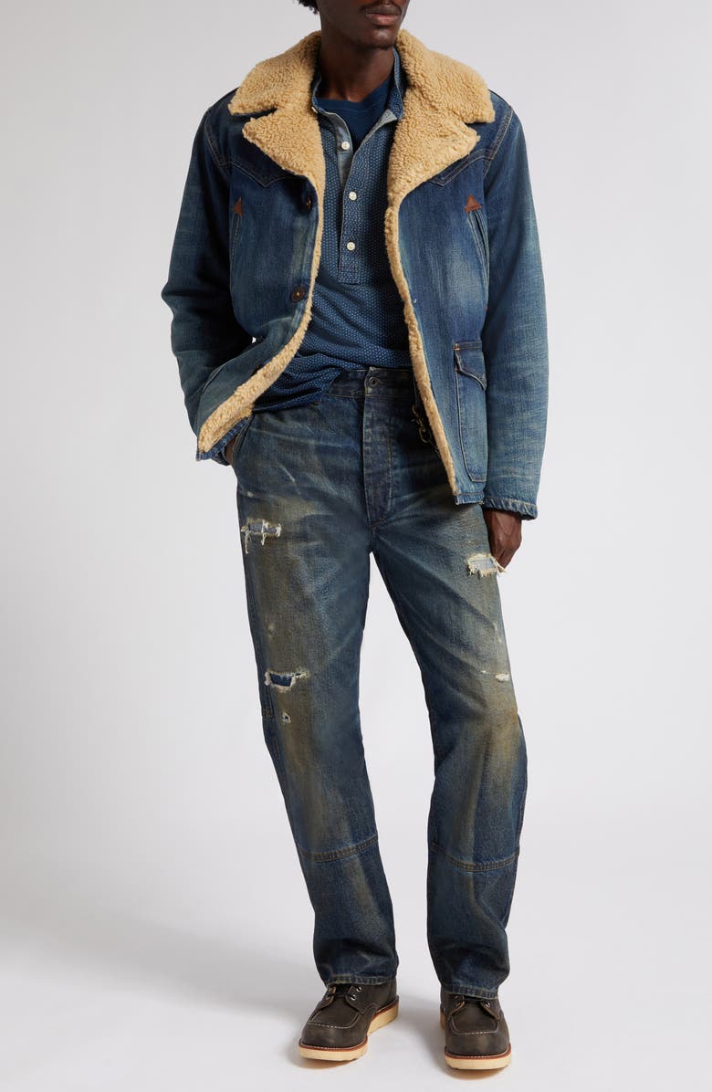 Double RL Hitching Faux Shearling Lined Denim Jacket, Alternate, color, 