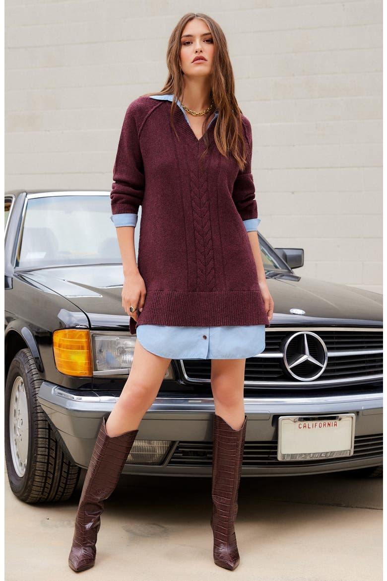 Carrie Mixed Media Dress, Alternate, color, MERLOT