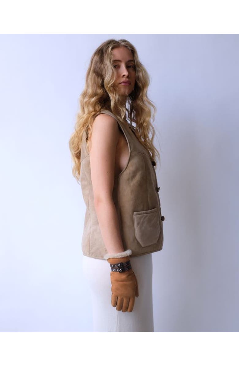 Agnelle Bombera Double Faced Sheepskin Gloves, Alternate, color, Chestnut