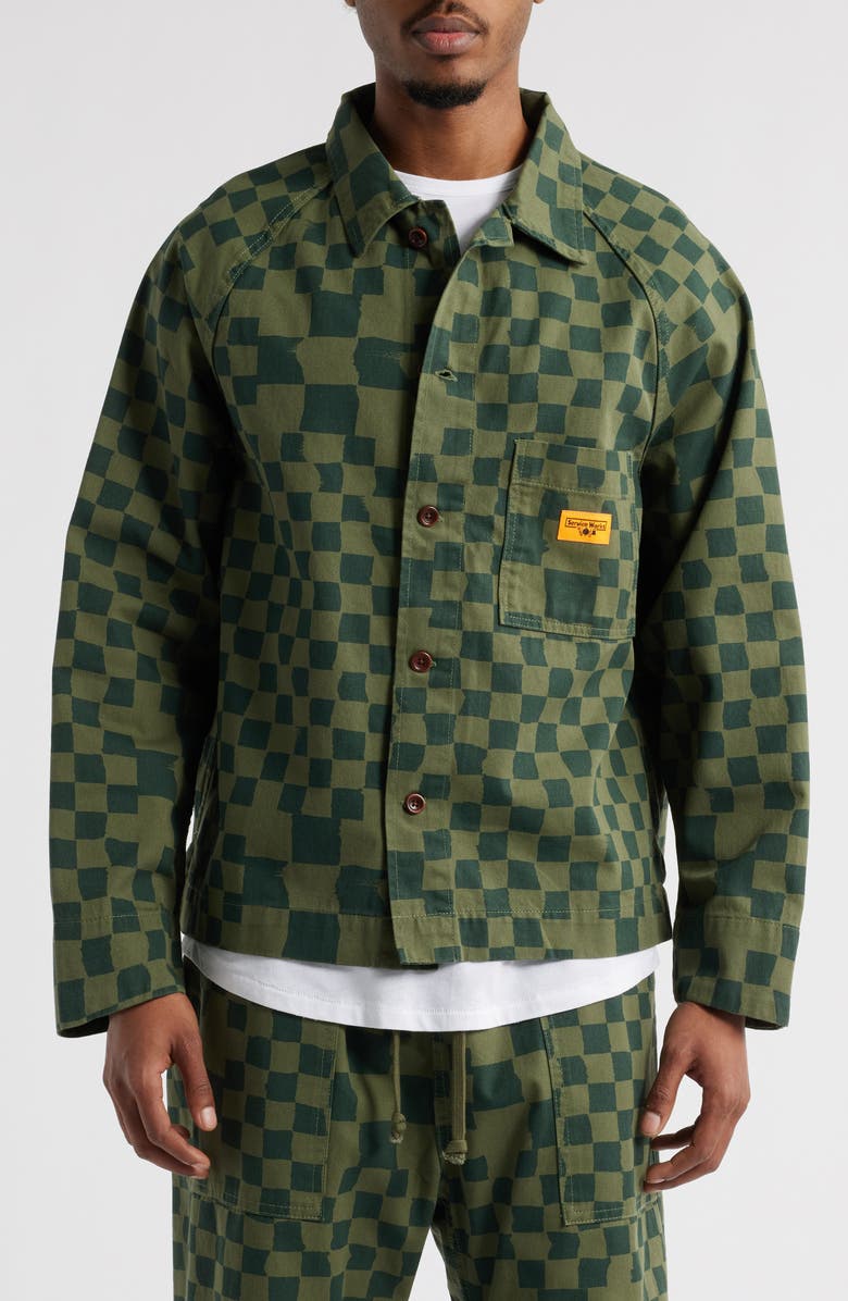 Service Works Organic Cotton Drill Printed Front of House Jacket, Alternate, color, Olive Checker