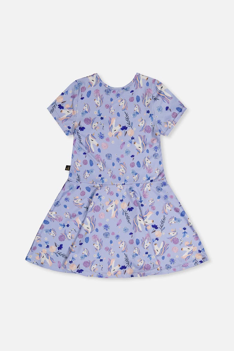 Short Sleeve Unicorn Drop Waist Dress, Alternate, color, Purple Unicorn Print