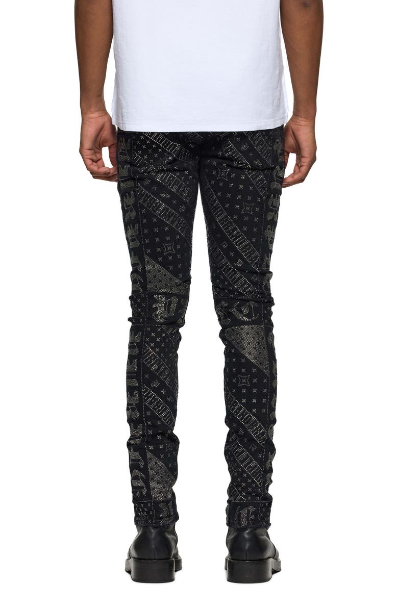 PURPLE BRAND Hotfix Crystal Gothic Flag Skinny Jeans, Alternate, color, Black