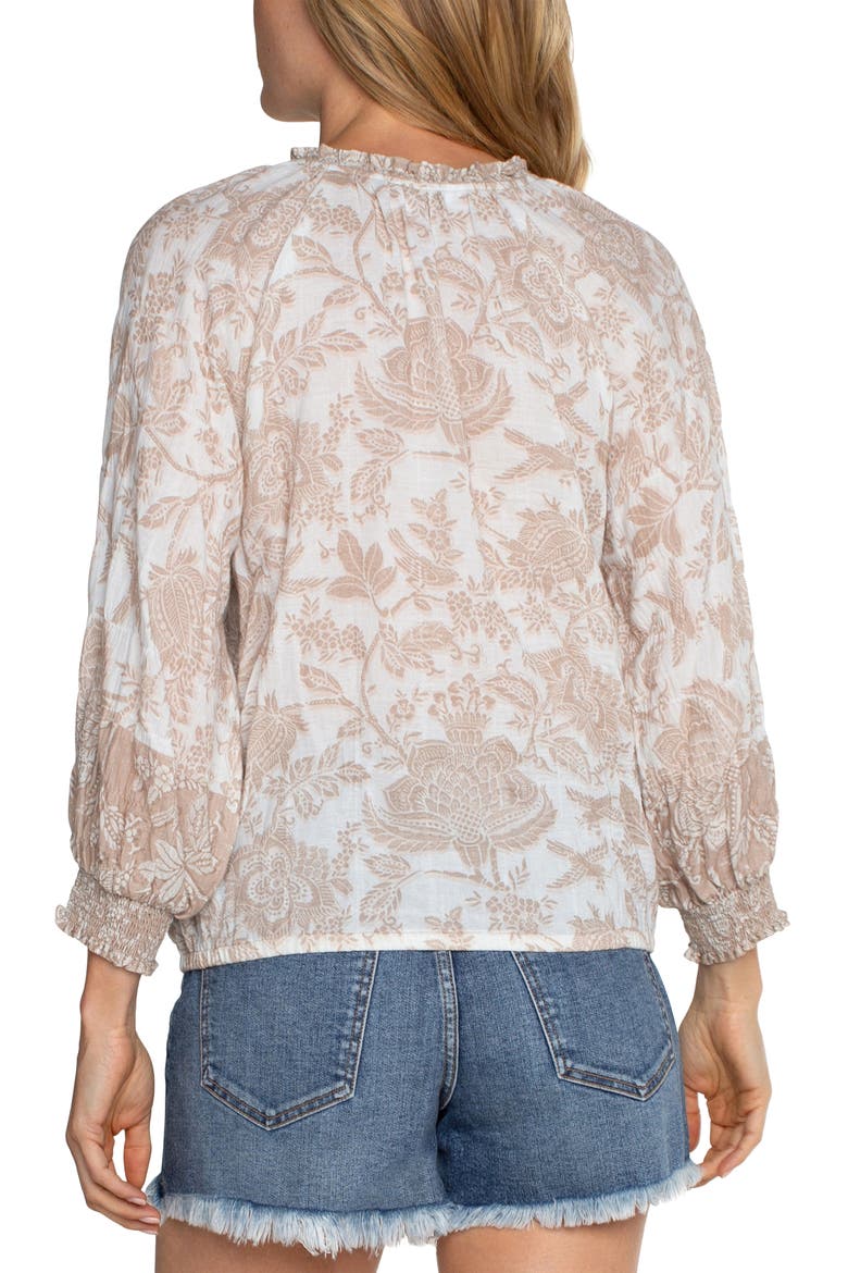 Tie Neck Balloon Sleeve Top, Alternate, color, TAN WHITE FLORAL