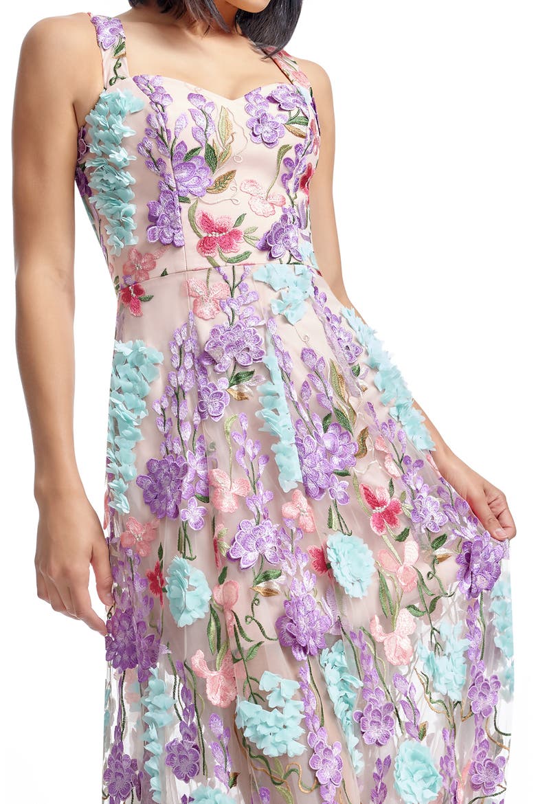 Anabel Floral Appliqué Chiffon Gown, Alternate, color, BLUSH MULTI