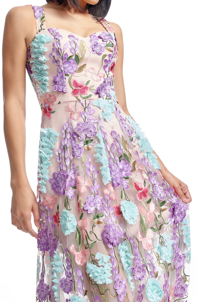 Dress the Population Anabel Floral Appliqué Chiffon Gown, Alternate, color, Blush Multi