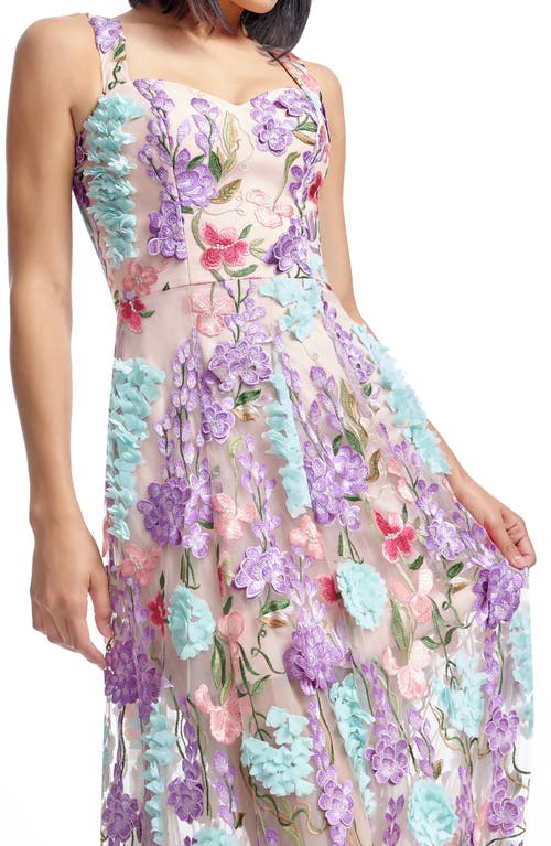 Dress The Population Anabel Floral Appliqué Chiffon Gown In Blush Multi