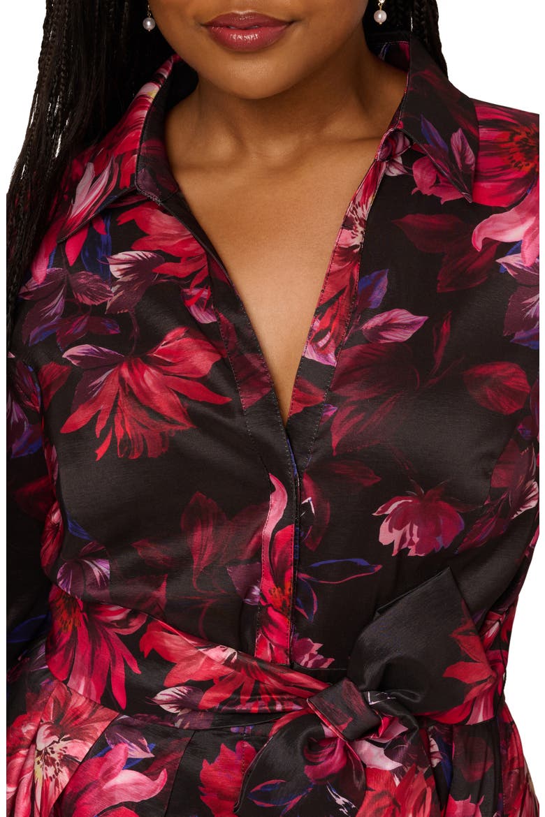 Print Long Sleeve Taffeta Shirtdress, Alternate, color, BLACK MULTI