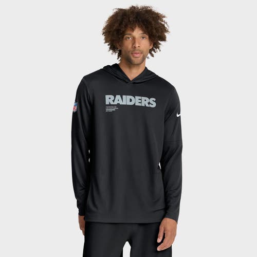 Nike Black Las Vegas Raiders Sideline Pure Fury Performance Long Sleeve Hoodie T-shirt In Black