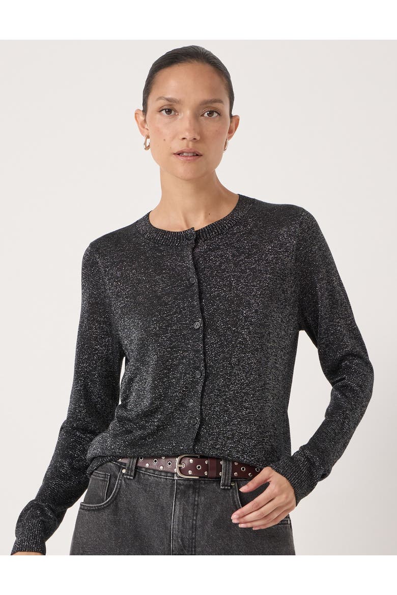 Crew Neck Slim Fit Metallic Cardigan, Main, color, Silver Metallic