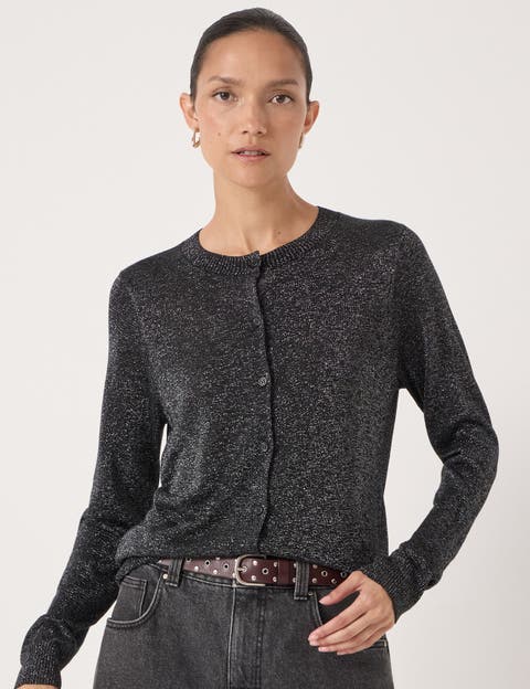 Crew Neck Slim Fit Metallic Cardigan