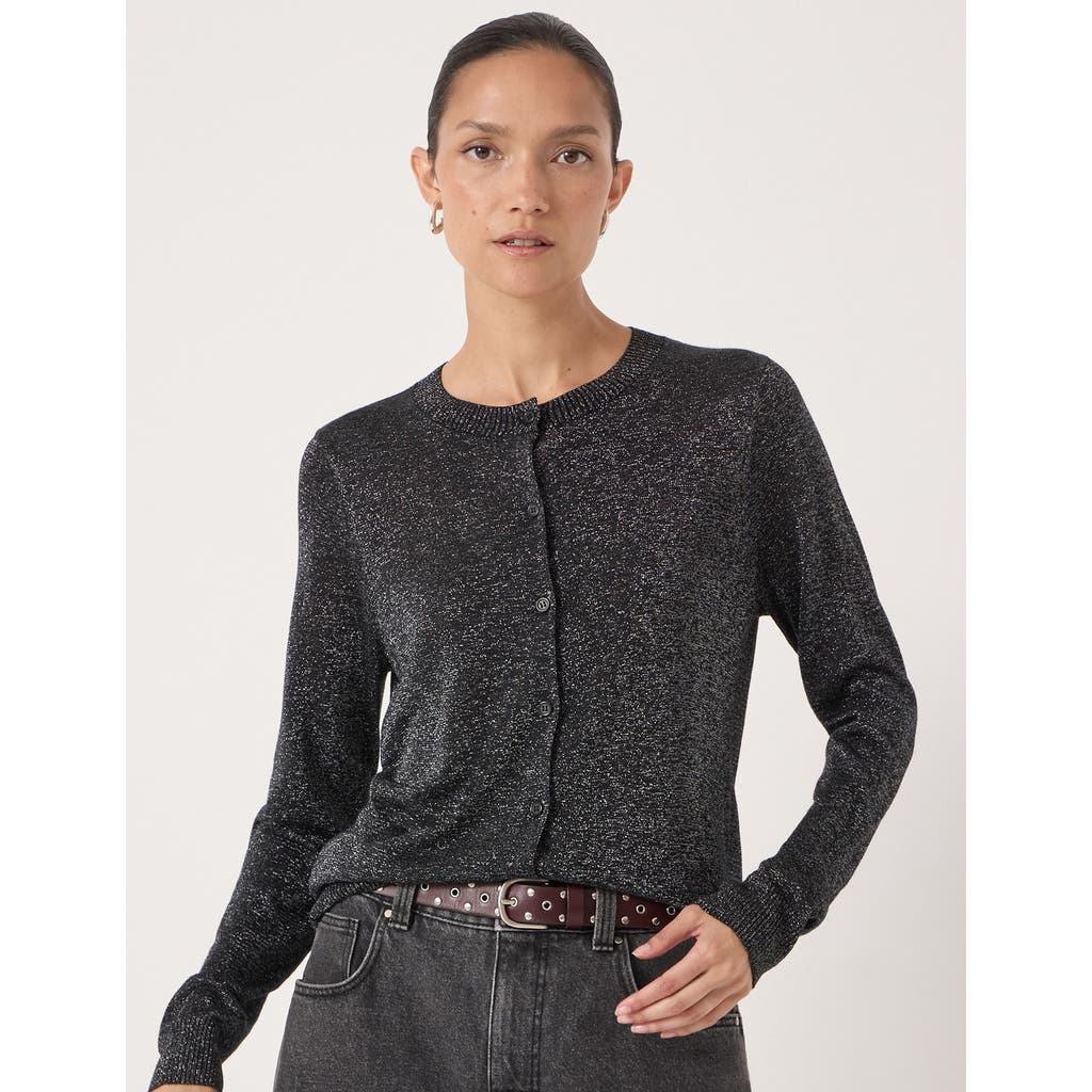 Hush Crew Neck Slim Fit Metallic Cardigan In Black