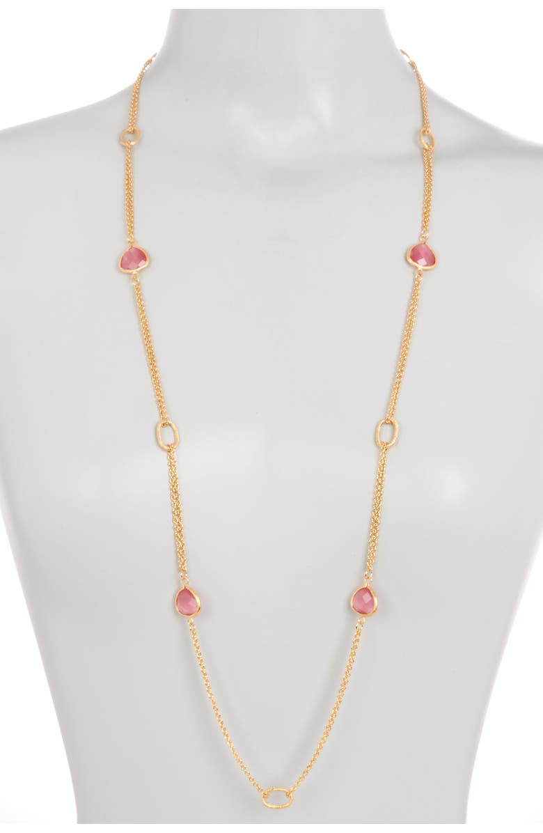 RIVKA FRIEDMAN 18K Gold Clad 2 Row Raspberry Cat's Eye Crystal Cable Link Necklace, Alternate, color, 