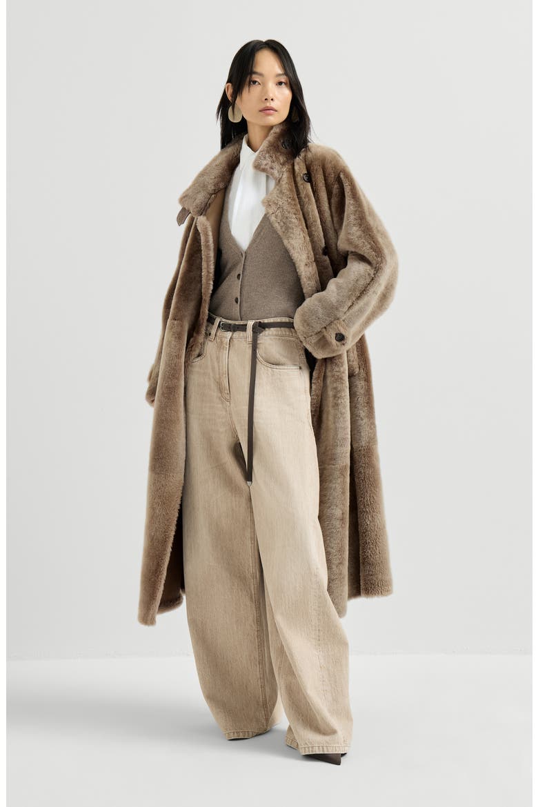 Authentic denim wide trousers with monili, Alternate, color, Sand