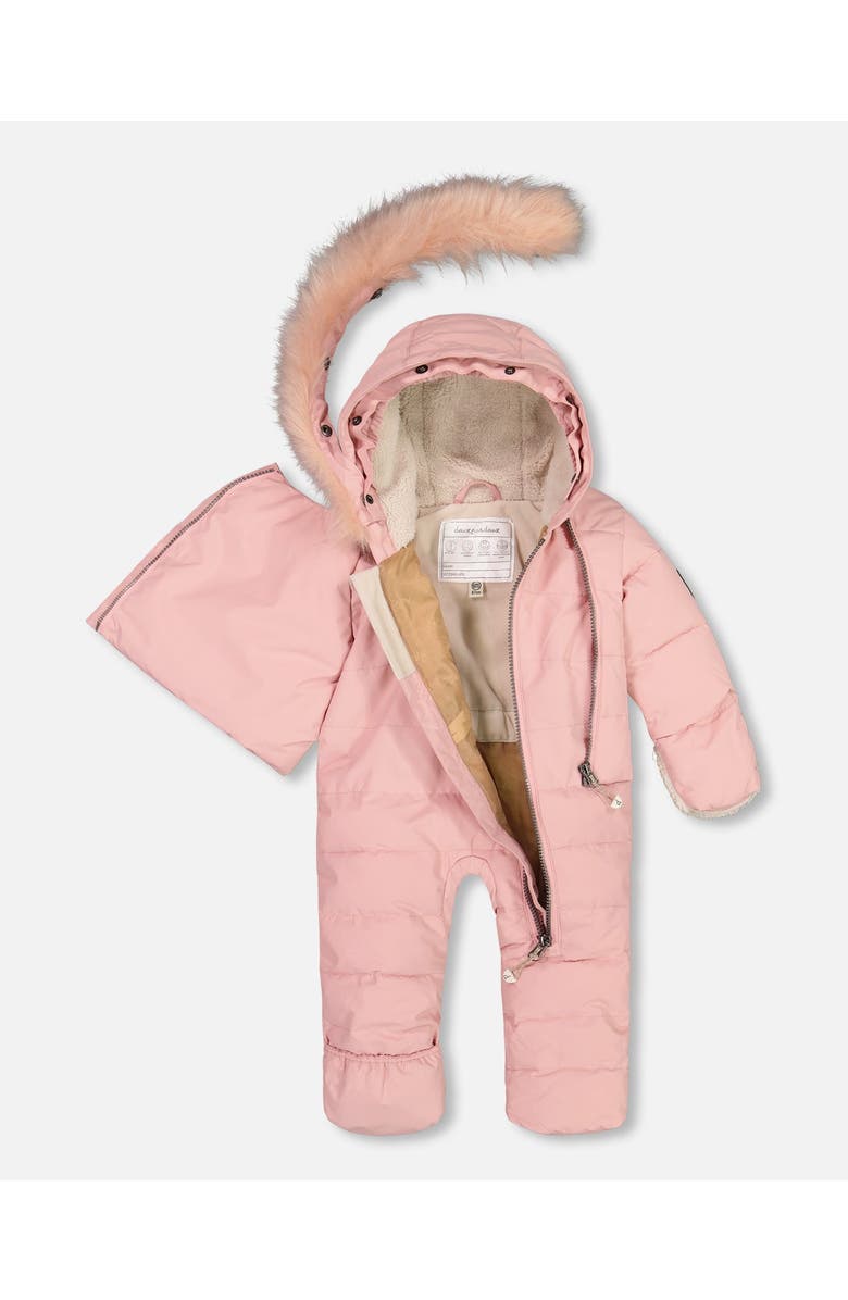 Deux par Deux Baby Girl's One Piece Baby Hooded Snowsuit Pink Designed For Car Seat, Alternate, color, 