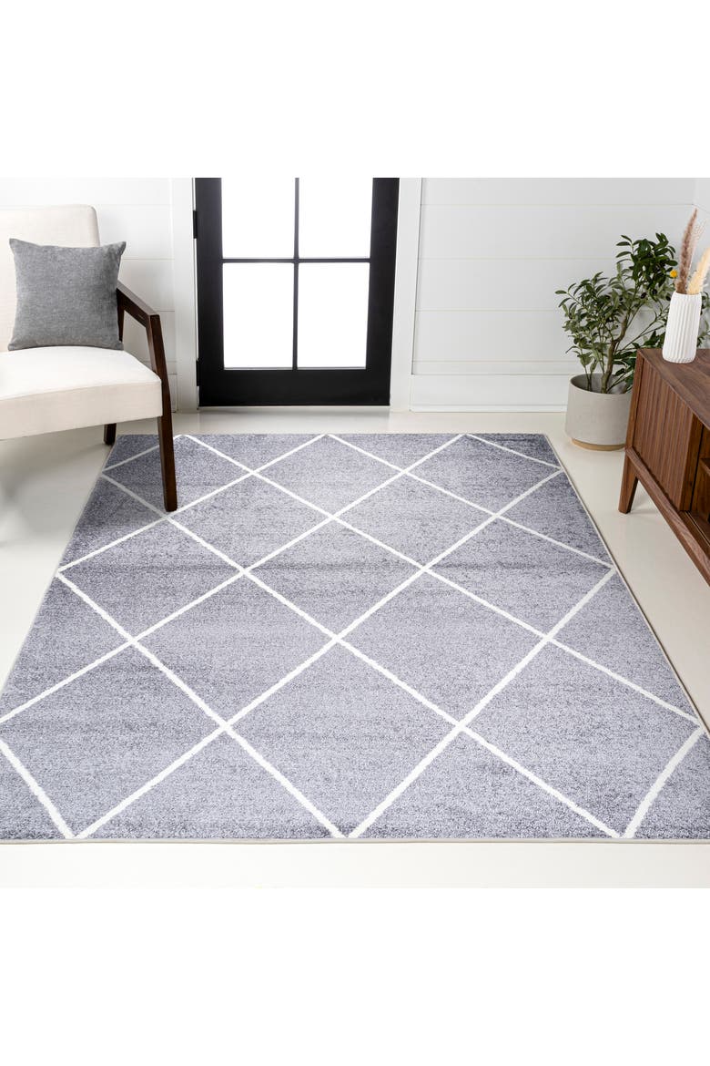 Cole Minimalist Diamond Trellis Area Rug, Alternate, color, Gray/White