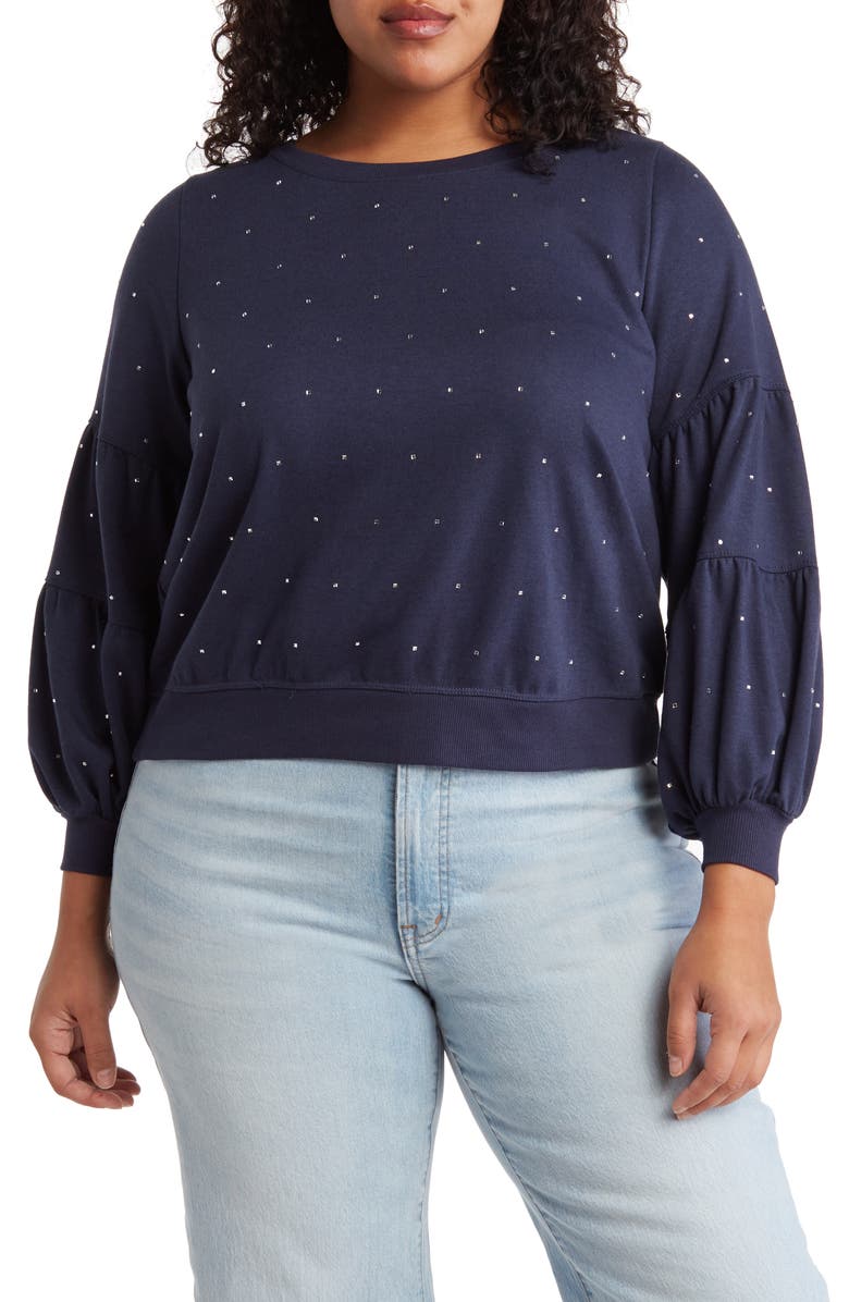 Wit & Wisdom Rhinestone Embellished Balloon Sleeve Sweatshirt, Main, color, 