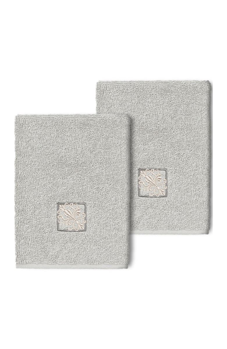 Linum Home Textiles Vivian Embellished Washcloth - Set of 2 - Light Gray, Main, color, Light Gray