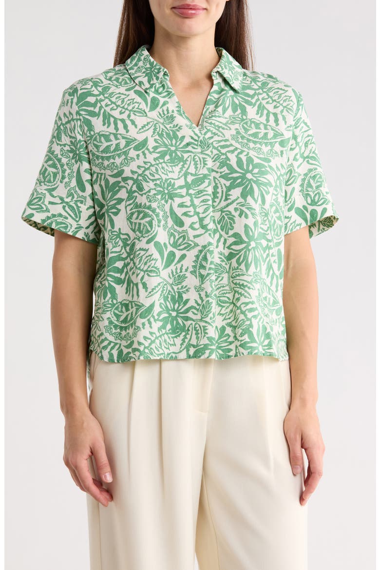 Floral Linen Blend Popover Top, Main, color, IVORY- GREEN GINNY FLORAL