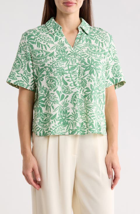 Floral Linen Blend Popover Top