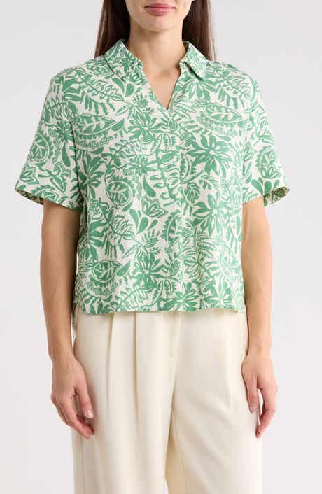 Caslon® Floral Linen Blend Popover Top