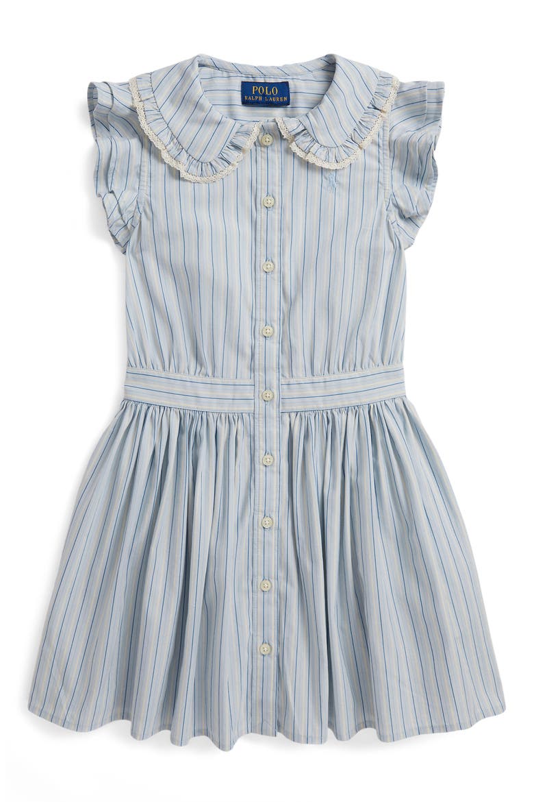 Kids' Striped Cotton Poplin Dress, Main, color, LIGHT BLUE-NAVY MULTI