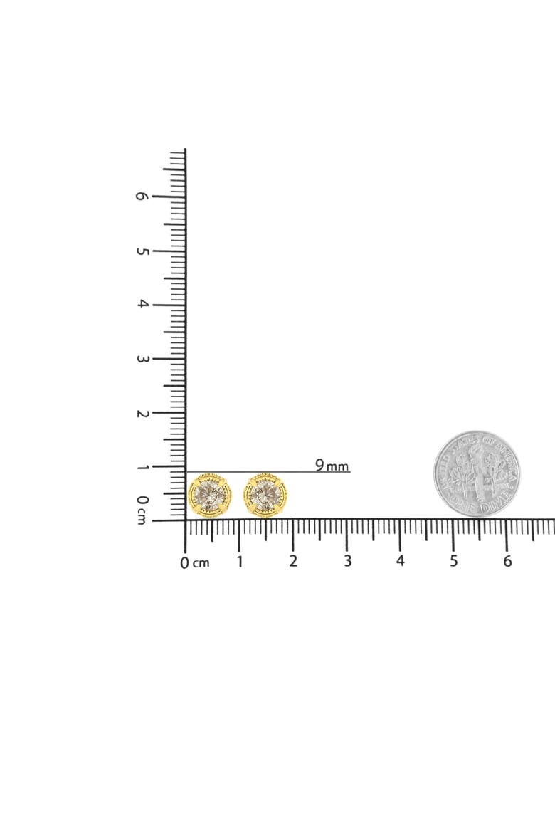 14K Yellow Gold Plated Silver 1-1/2 Ct Diamond Solitaire Milgrain Stud Earrings, Alternate, color, Yellow
