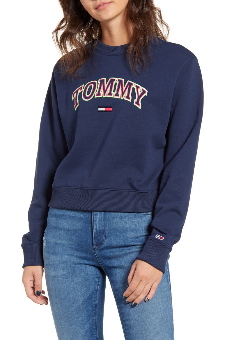 Neon Collegiate Cotton Blend Sweatshirt, Main, color, SKY CAPTAIN