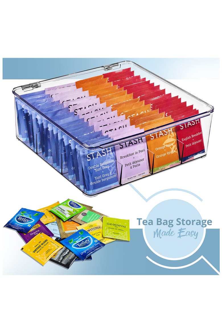 Set of 2 Stackable Tea Bag Organizers, Alternate, color, CLEAR